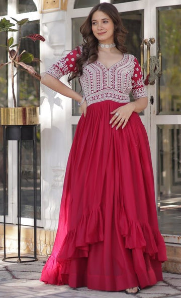 Striking Red Color Georgette Fabric Gown