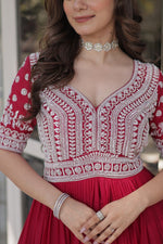 Striking Red Color Georgette Fabric Gown