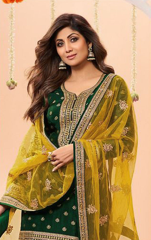 Tasteful Yellow Color Jacquard Fabric Patiala Suit