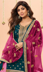 Tasteful Teal Color Jacquard Fabric Patiala Suit