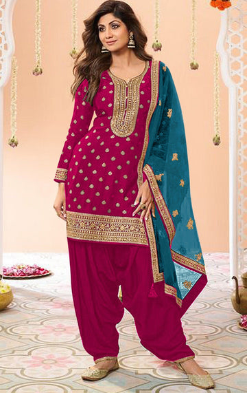 Tasteful Pink Color Jacquard Fabric Patiala Suit