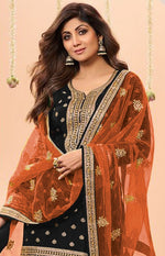 Tasteful Black Color Jacquard Fabric Patiala Suit
