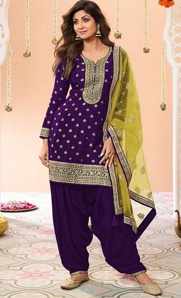 Tasteful Purple Color Jacquard Fabric Patiala Suit