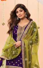 Tasteful Purple Color Jacquard Fabric Patiala Suit