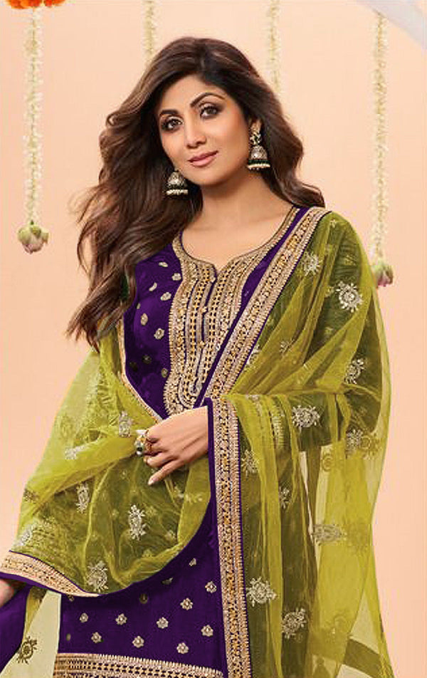 Tasteful Purple Color Jacquard Fabric Patiala Suit