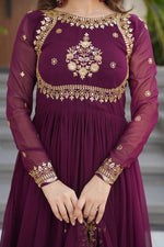 Dazzling Wine Color Blooming Fabric Gown