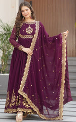 Dazzling Wine Color Blooming Fabric Gown