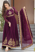 Dazzling Wine Color Blooming Fabric Gown
