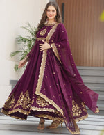 Dazzling Wine Color Blooming Fabric Gown