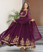 Dazzling Wine Color Blooming Fabric Gown