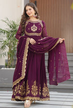 Dazzling Wine Color Blooming Fabric Gown