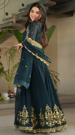 Dazzling Teal Color Blooming Fabric Gown