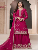 Tasteful Pink Color Chinon Fabric Partywear Suit