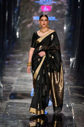 Amazing Black Color Silk Fabric Partywear Saree