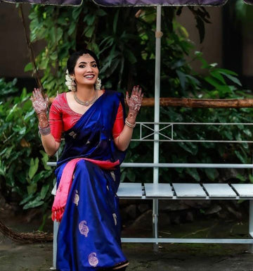 Amazing Blue Color Silk Fabric Partywear Saree