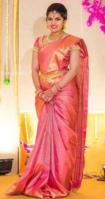 Amazing Peach Color Silk Fabric Partywear Saree