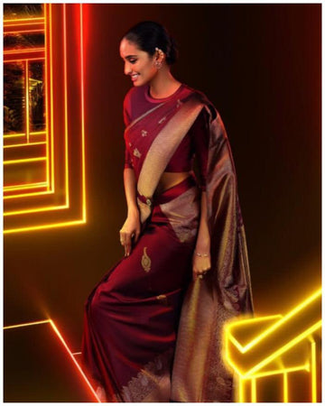Amazing Maroon Color Silk Fabric Partywear Saree