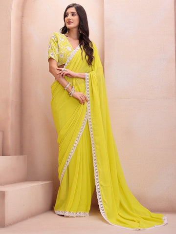 Amazing Yellow Color Georgette Fabric Casual Saree