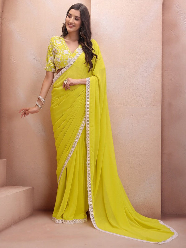 Amazing Yellow Color Georgette Fabric Casual Saree