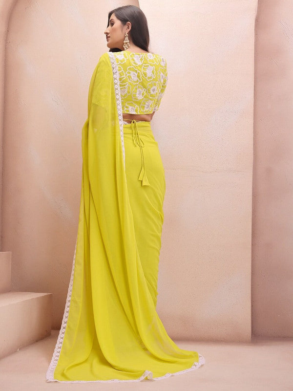 Amazing Yellow Color Georgette Fabric Casual Saree