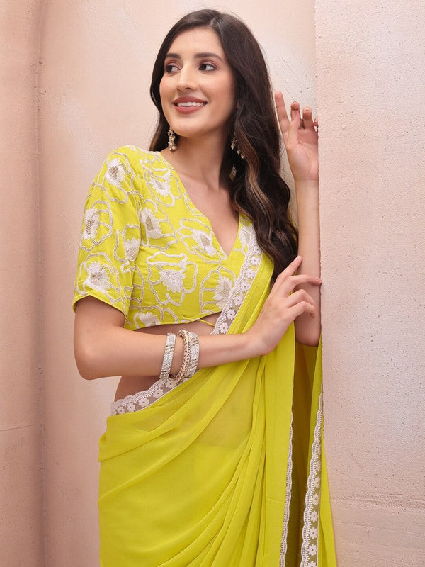 Amazing Yellow Color Georgette Fabric Casual Saree
