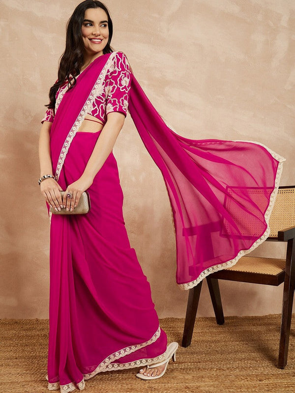 Amazing Pink  Color Georgette Fabric Casual Saree