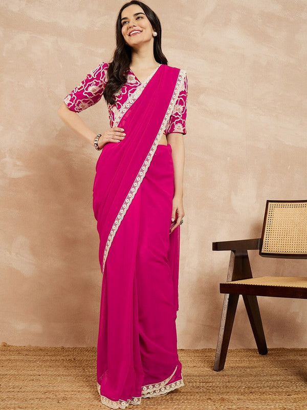 Amazing Pink  Color Georgette Fabric Casual Saree