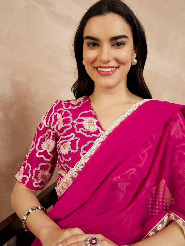 Amazing Pink  Color Georgette Fabric Casual Saree