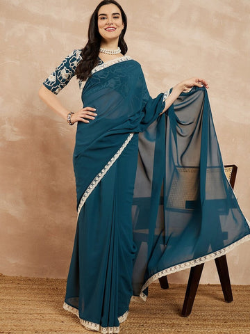 Amazing Teal Color Georgette Fabric Casual Saree