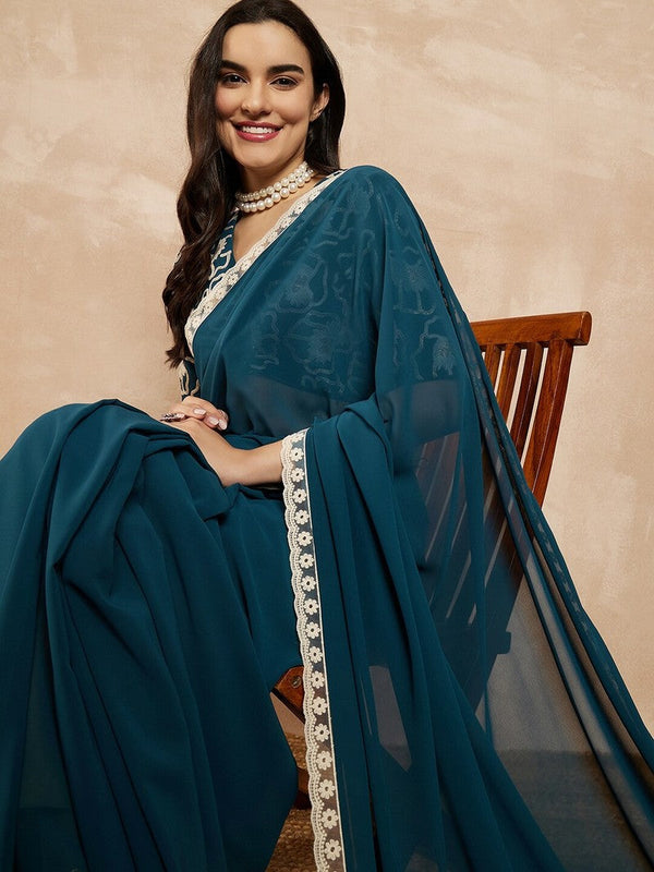 Amazing Teal Color Georgette Fabric Casual Saree