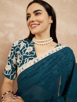 Amazing Teal Color Georgette Fabric Casual Saree