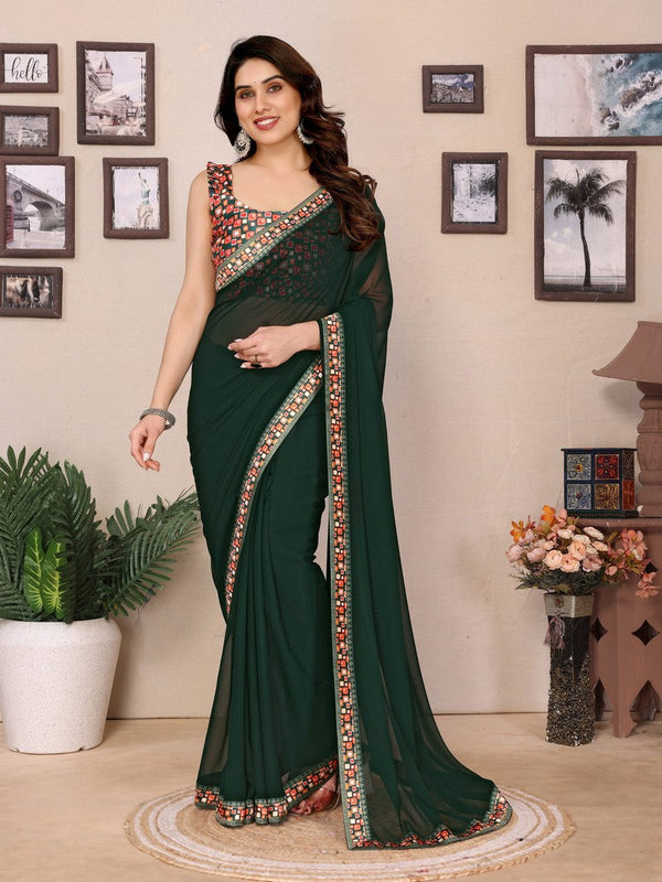 Amazing Green Color Georgette Fabric Casual Saree