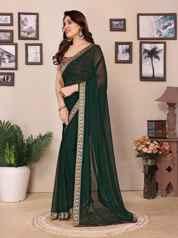 Amazing Green Color Georgette Fabric Casual Saree