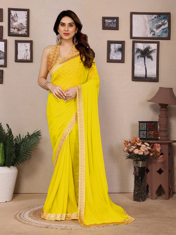 Amazing Yellow Color Georgette Fabric Casual Saree