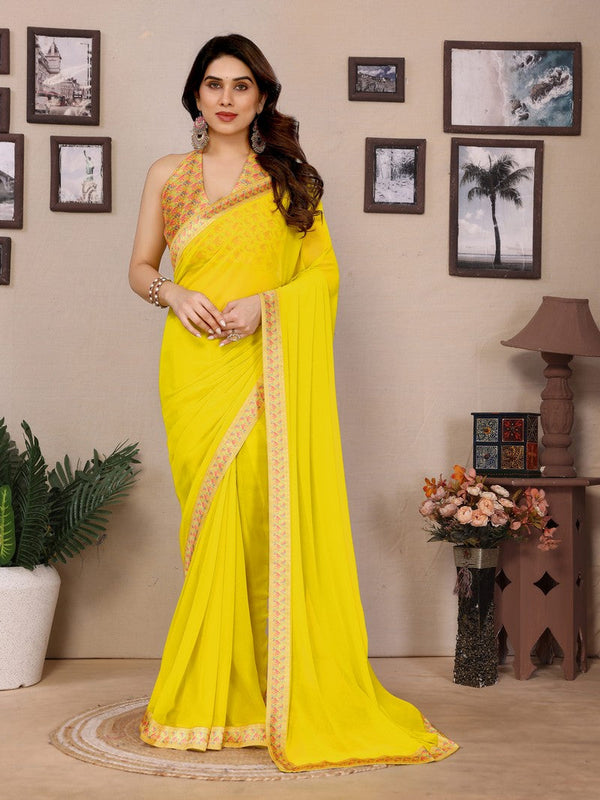 Amazing Yellow Color Georgette Fabric Casual Saree