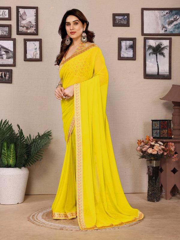 Amazing Yellow Color Georgette Fabric Casual Saree