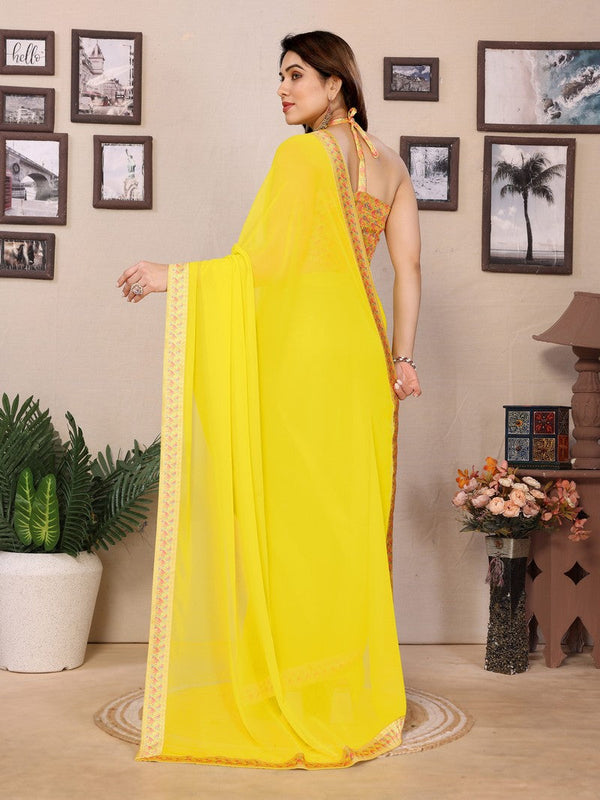 Amazing Yellow Color Georgette Fabric Casual Saree