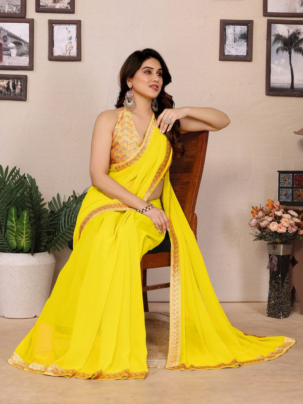 Amazing Yellow Color Georgette Fabric Casual Saree