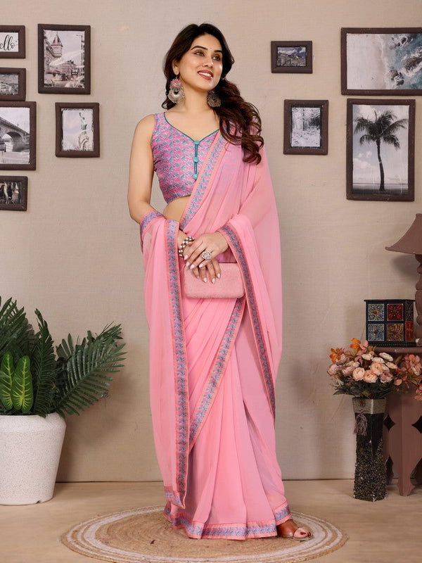 Amazing Pink  Color Georgette Fabric Casual Saree