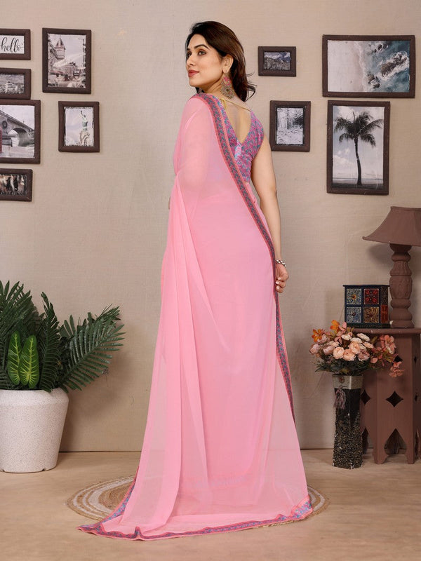 Amazing Pink  Color Georgette Fabric Casual Saree