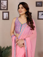 Amazing Pink  Color Georgette Fabric Casual Saree