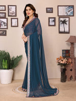 Amazing Teal Color Georgette Fabric Casual Saree