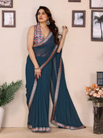 Amazing Teal Color Georgette Fabric Casual Saree