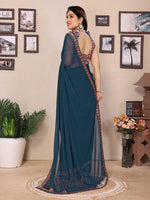 Amazing Teal Color Georgette Fabric Casual Saree