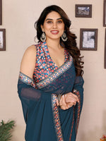 Amazing Teal Color Georgette Fabric Casual Saree