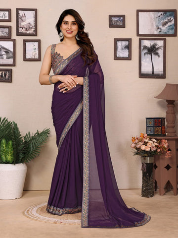Amazing Voilet Color Georgette Fabric Casual Saree