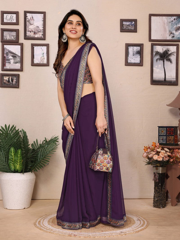 Amazing Voilet Color Georgette Fabric Casual Saree