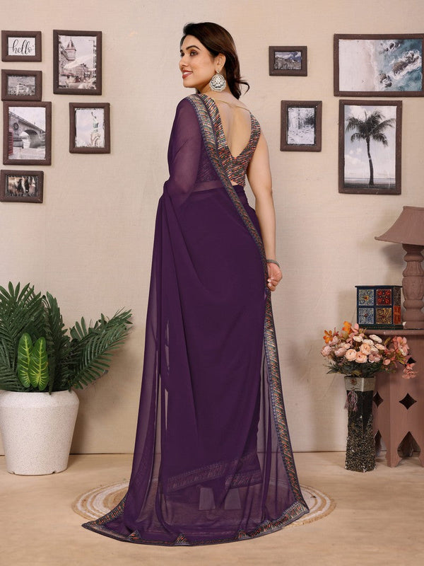 Amazing Voilet Color Georgette Fabric Casual Saree