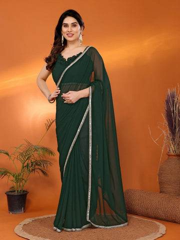 Amazing Green Color Georgette Fabric Casual Saree
