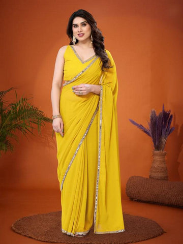 Amazing Yellow Color Georgette Fabric Casual Saree
